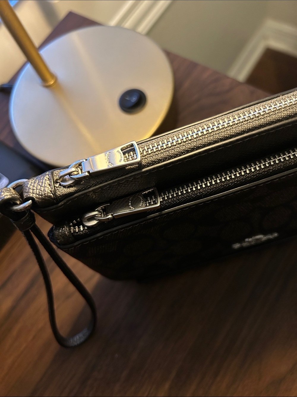 Coach Metallic Silver and Black Signature Double Zip Wristlet- EUC - Picture 10 of 10